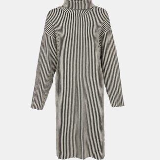 Turtle Neck Vertical Striped Pattern Knitted Dresses