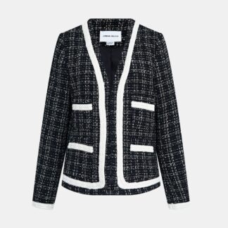 Contrast Trim Tweed Plaid Jacket