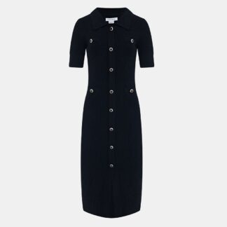 Off-Shoulder Sleeve Shirt Collar Knitted Dress