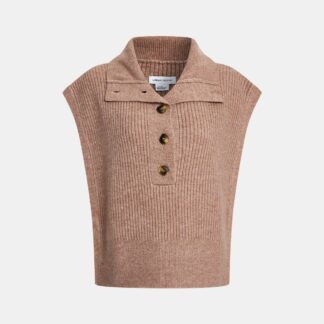 Sleeveless Ribbed Half Buttoned Knitted Vest